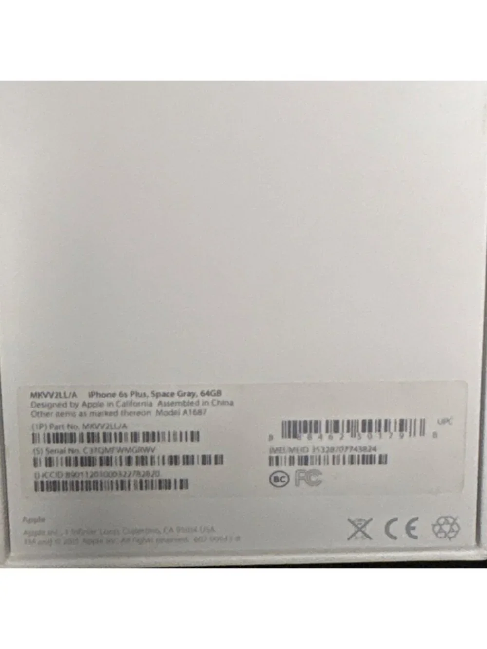 Apple iPhone 6s Plus Box With Inserts 64GB Space Gray Model A1687 Empty Box Only